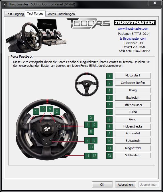 Technical data about the Thrustmaster T500 RS racing wheel